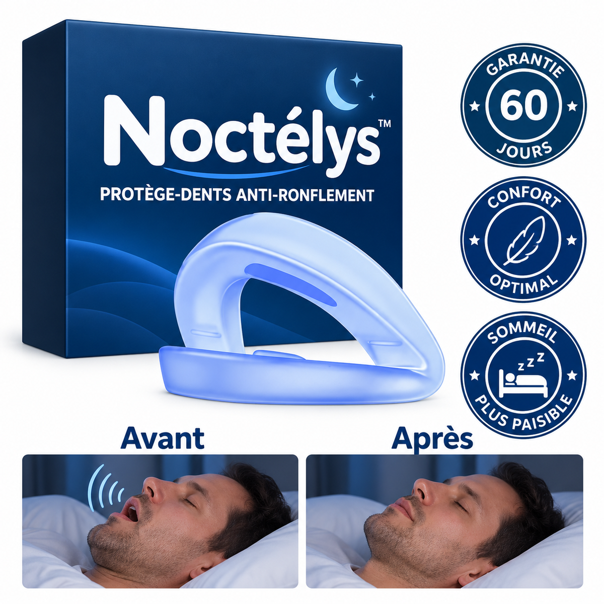 Noctélys™ Protège-Dents Anti-Ronflement | Stoppe le ronflement dès la 1ʳᵉ nuit – validé par des ORL!