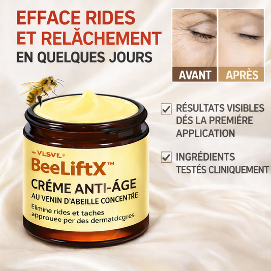 BeeLiftX™ Crème Anti-Âge au Venin d’Abeille Concentré | Efface rides et taches et rajeunit la peau en 3 minutes chrono !