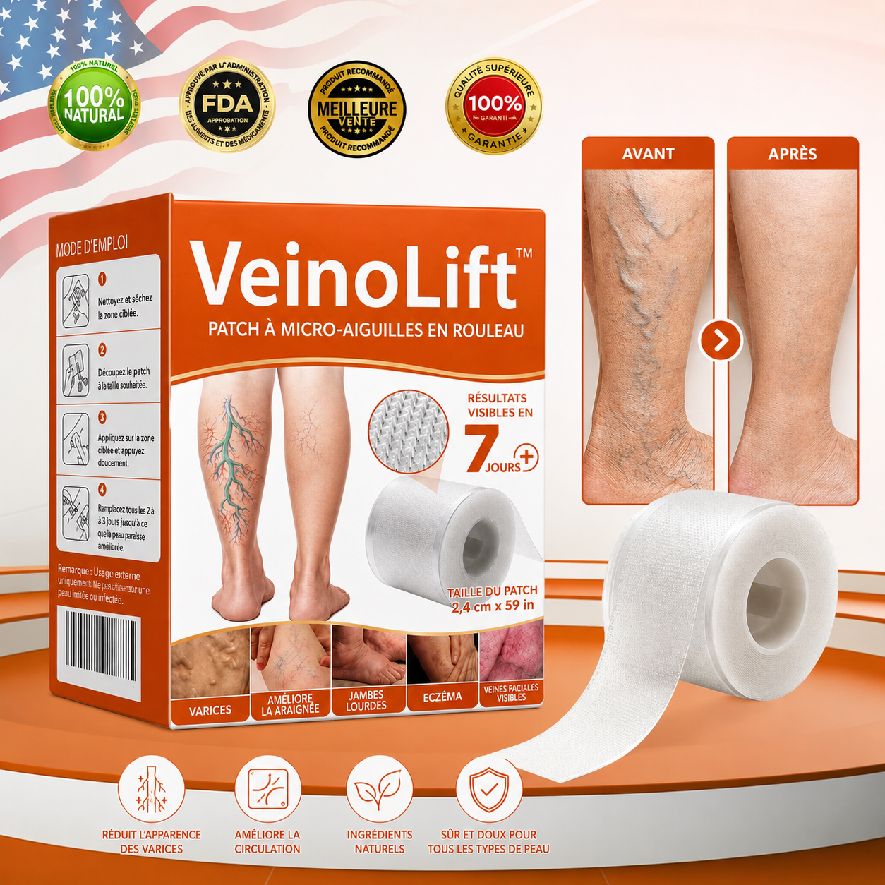 VeinoLift™ Roll Patch Micro-Aiguilles Veines & Jambes Lourdes | Atténuez les veines visibles et retrouvez des jambes légères en 7 jours !