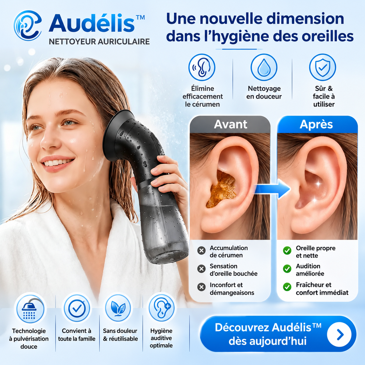 Audélis™ Nettoyeur Auriculaire | Éliminez le cérumen en profondeur en quelques minutes et retrouvez une audition claire !