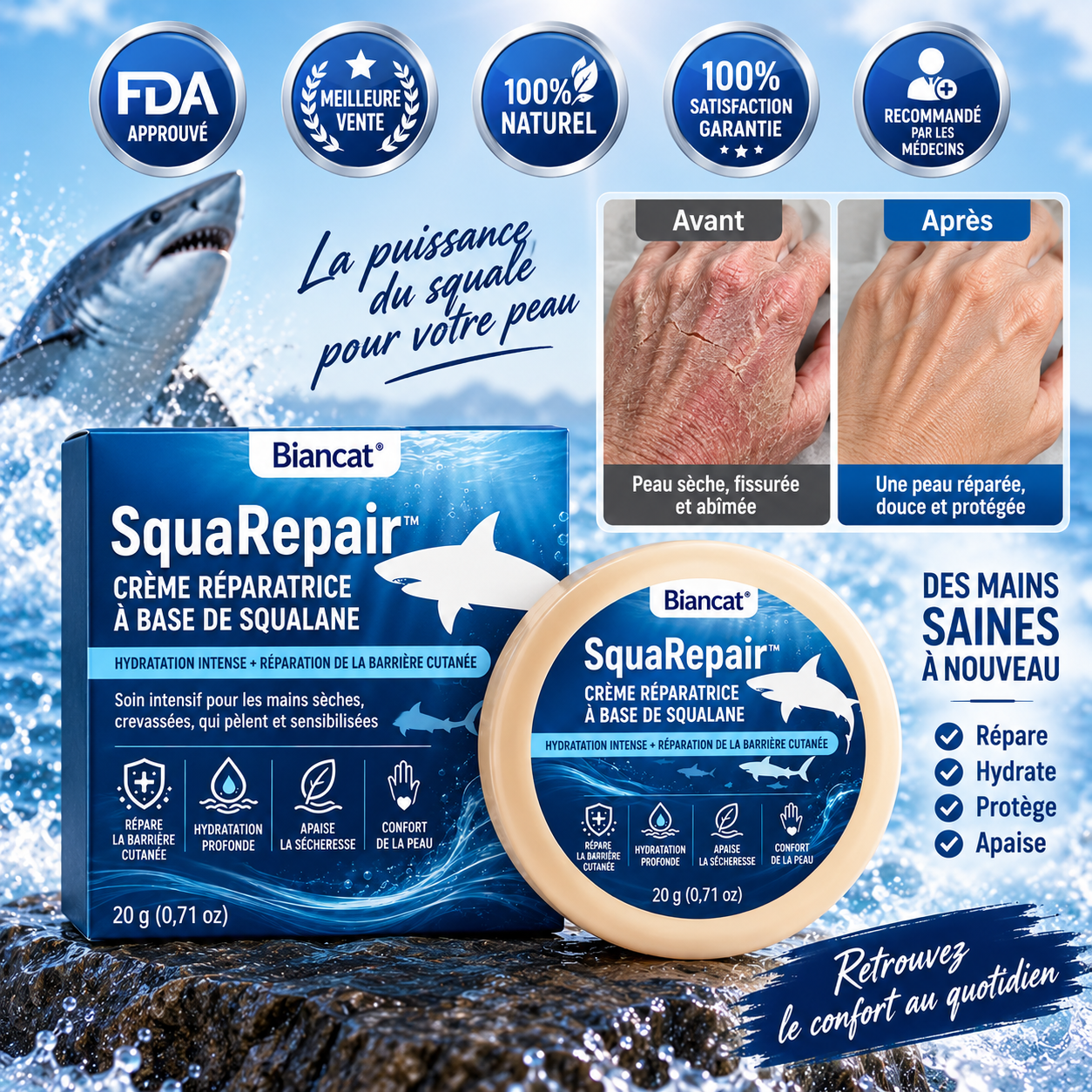 SquaRepair™ Crème Barrière au Squalane | Réparez votre peau sèche et irritée dès la première application !