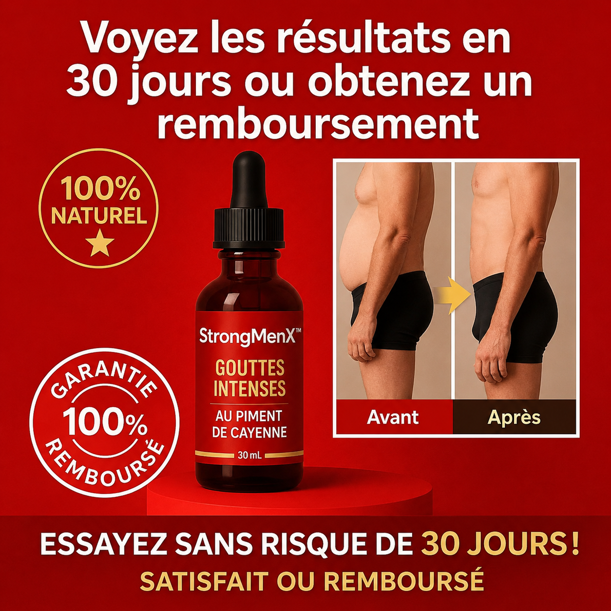 StrongMenX™ Gouttes Intenses au Piment de Cayenne | Retrouvez une érection en 3 minutes chrono !