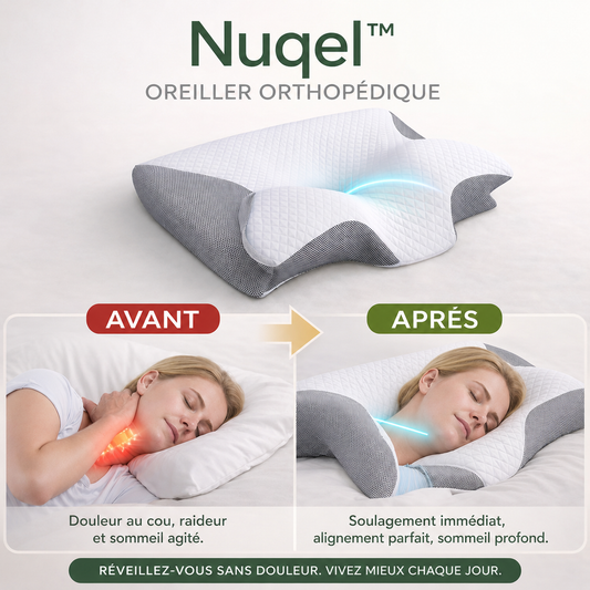 Nuqel™ Oreiller Orthopédique | Soulage vos douleurs cervicales et réduit les ronflements dès la première nuit!