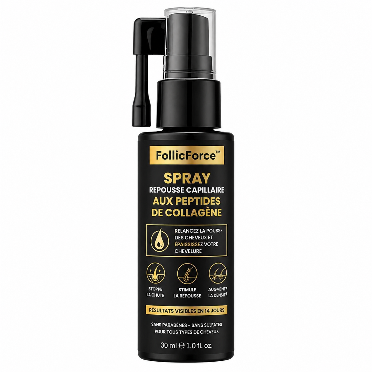 FollicForce™ Spray Repousse Capillaire aux Peptides de Collagène | Relancez la pousse des cheveux et épaississez votre chevelure en 3 minutes !
