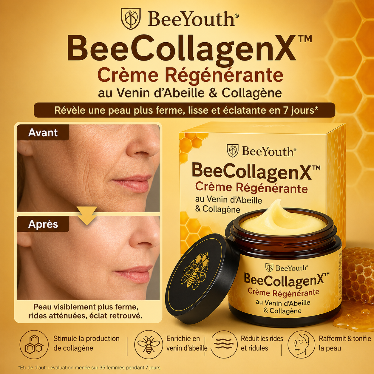 BeeCollagenX™ Crème Régénérante au Venin d'Abeille & Collagène | Lisse, raffermit et rajeunit votre peau en 10 minutes!