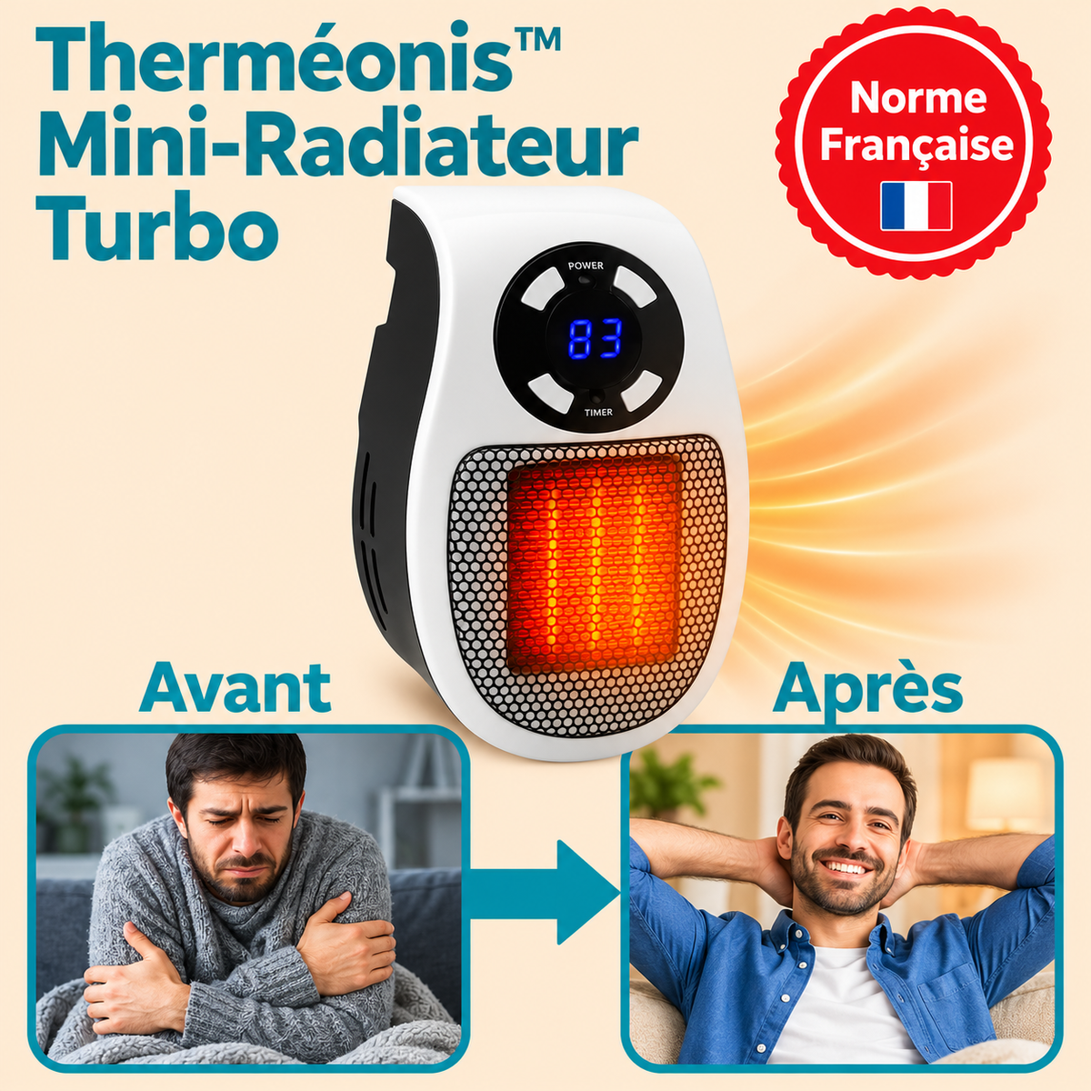 Therméonis™ Mini-Radiateur Turbo | Réchauffe une pièce glacée en 2 minutes – tout en divisant votre facture par 2!
