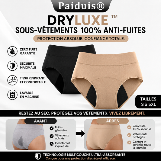 DryLuxe™ Culotte Anti-Fuite Invisible | Stoppez les fuites urinaires et restez au sec toute la journée !