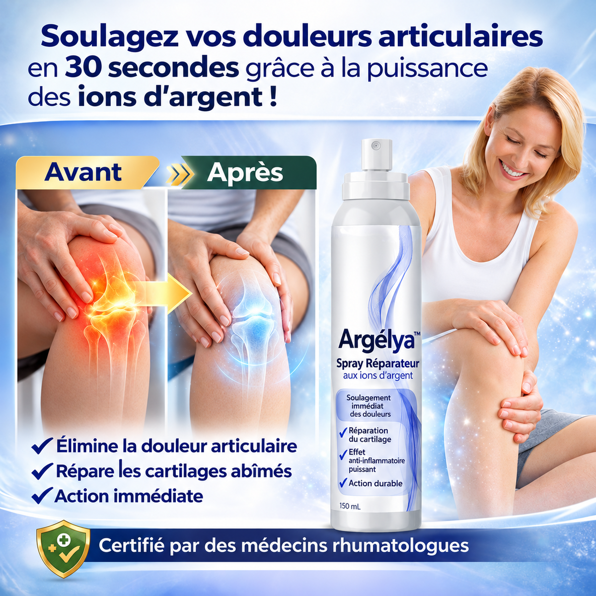Argélya™ Spray Réparateur Articulations aux Ions d’Argent | Réparez les articulations et stoppez la douleur en 3 minutes !