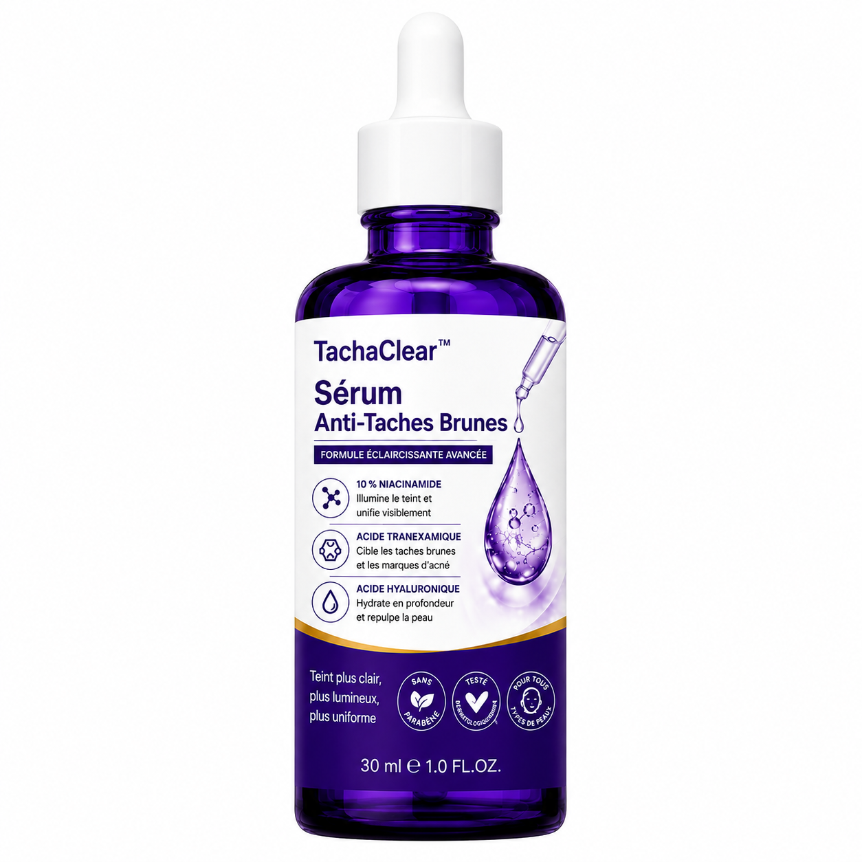 TachaClear™ Sérum Anti-Taches Brunes | Effacez les taches foncées et retrouvez un teint plus clair en quelques semaines !